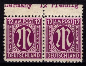 Germany [Allied Zone] 1945 AM Post (American Print), 12pf Marginal Pair [Mint]