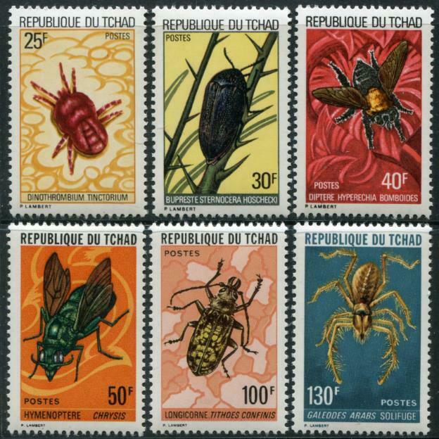 HERRICKSTAMP CHAD Sc.# 295-300 Beetles Insects Stamps