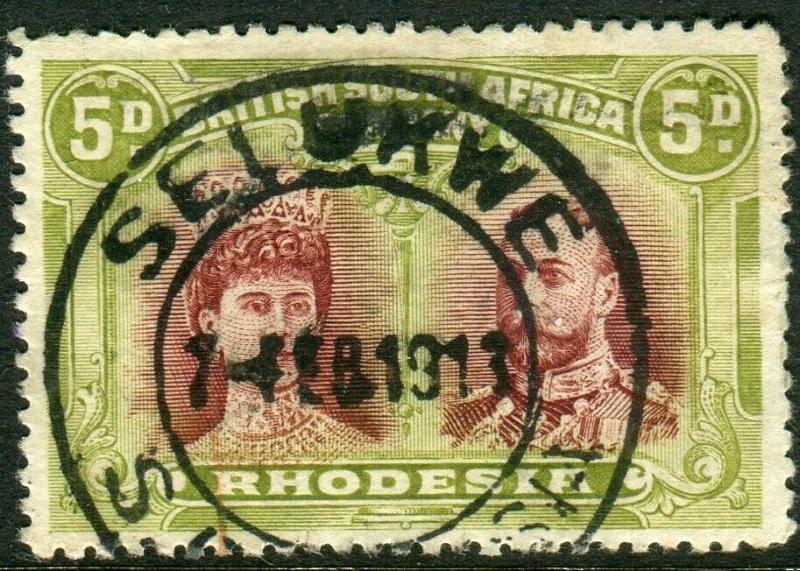 RHODESIA-1910-13 5d Lake Brown & Green.  A fine used example Sg 143a