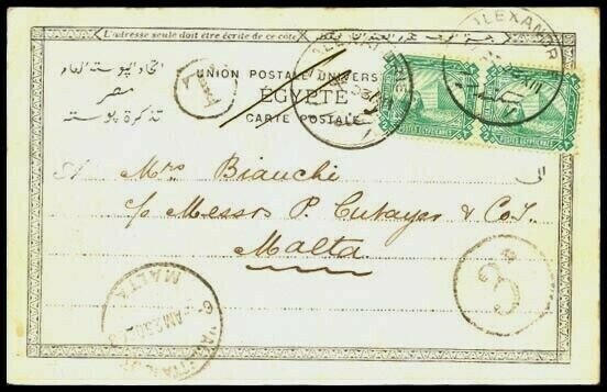 MALTA 1903 postcard ex Egypt - scarce 3d in circle postage due mark........91690