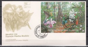 Brazil, Scott cat. 2338. Orchid & Hummingbirds s/sheet. First day cover. ^