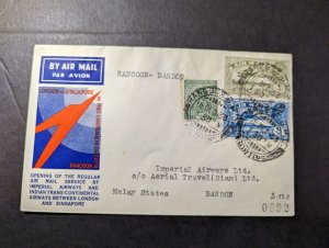 1933 Burma Airmail First Flight Cover FFC Rangoon to Bandon Siam Malay States