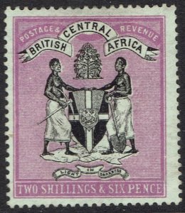 BRITISH CENTRAL AFRICA 1896 ARMS 2/6 WMK CROWN CC
