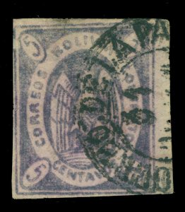 BOLIVIA 1868  CONDOR  5c violet  Scott # 3 used  LA PAZ postmark