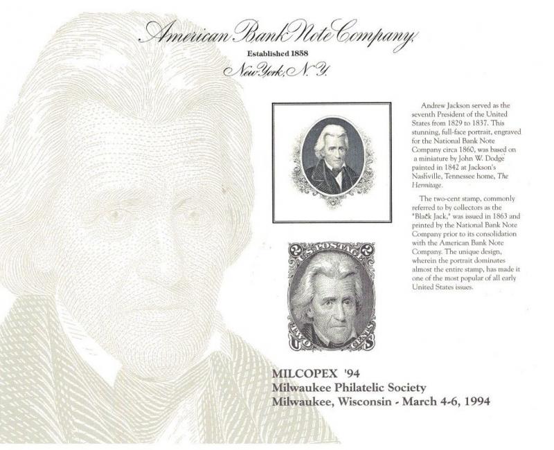 ABNC 1994  Souvenir Card SO125 Andrew Jackson, MILCOPEX