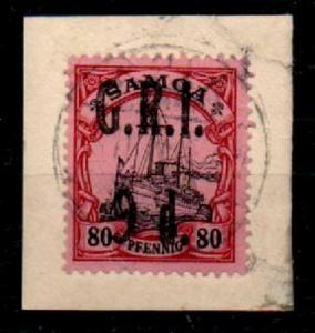 SAMOA SG109 1914 9d on 80pf BLACK & CARMINE/ROSE USED ON PIECE