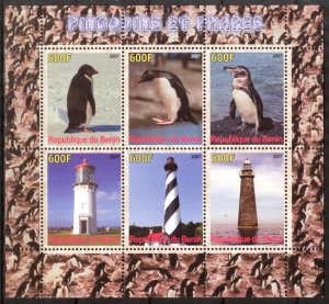 Benin 2007 Birds Penguins Lighthouses Sheet MNH