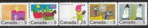Canada # 523ap Christmas 1970 - 5c  TAGGED - Strip/5   (1) Mint NH