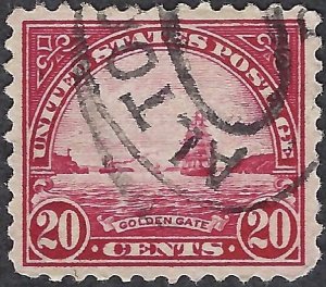 United States #567 20¢ Golden Gate(1922-25). Carmine rose. Used.