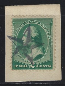 Scott # 213  Lot E250  2c Washington  green  Nice Star Cancel  Used