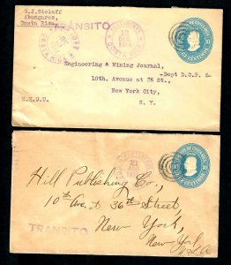 Lot2y Costa Rica 2 Cvrs. Postal Stationary Transito1914-15 Purple PM to NYC USA