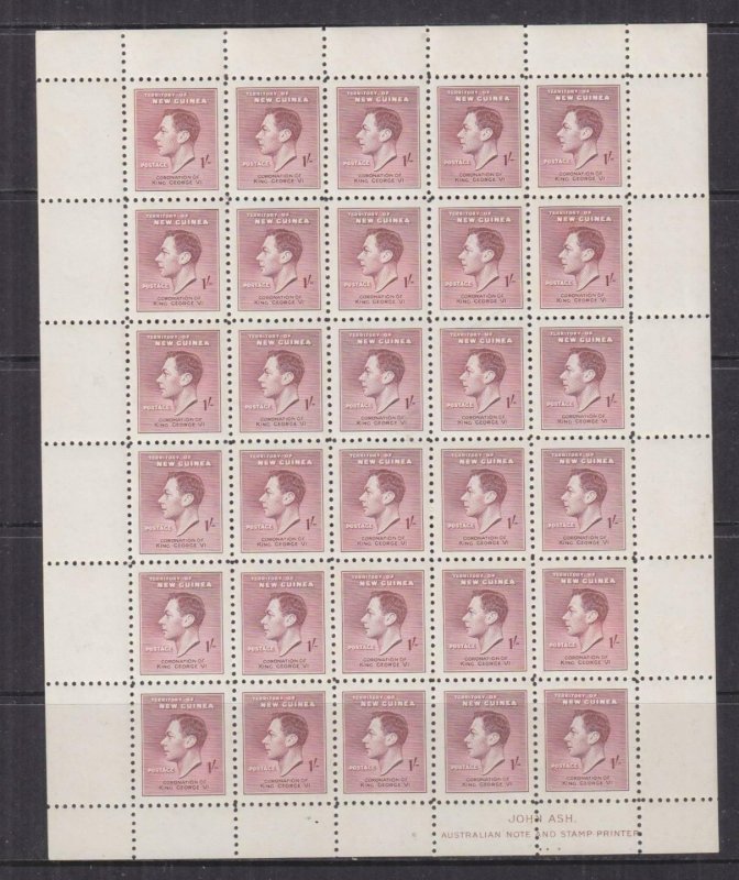 NEW GUINEA, 1937 Coronation, 1s. Purple, sheet of 30, mnh.