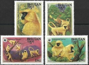 1984 Bhutan WWF, Naturschutz, Affen, Goldlangur, MiNr. 840-843 ** KAT 8,50€