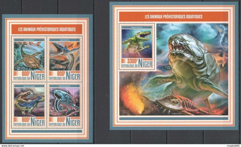 2017 Niger Dinosaurs Prehistoric Water Animals Fauna #5246-9+Bl751 ** Fd1094