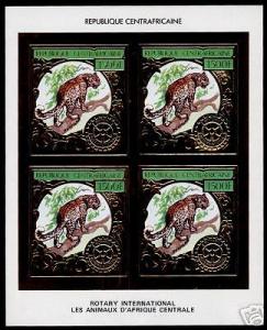 Central Africa C265A Imperf Block of 4 MNH Leopard, Rotary International