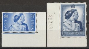 GREAT BRITAIN 1948 KGVI Silver Wedding set 2½d & £1. MNH **.