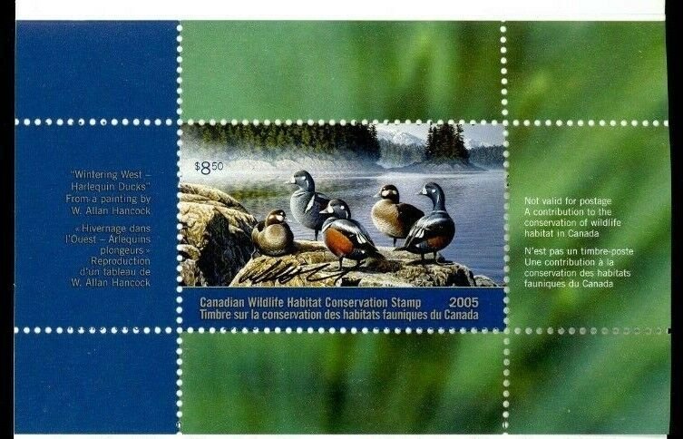 CANADA 2005 DUCK STAMP ARTIST SIGNED IN FOLDER AS ISSUED HARLEQUIN DUCKS