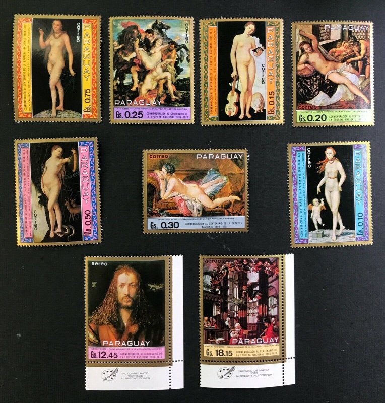 Paraguay - 7 Famous Nude Paintings + 2 Airmail one with Albrecht Durer - MNH