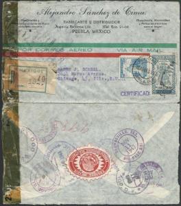 MEXICO 1943 Registered censor cover PUEBLO to Chicago......................50502