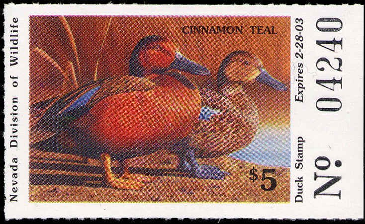 NEVADA #24 2002 STATE DUCK  STAMP CINNAMON TEAL by Jeffrey Hoff