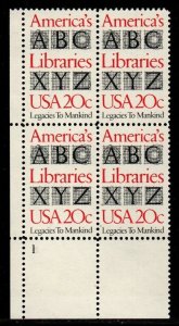 ALLY'S STAMPS US Plate Block Scott #2015 20c Libraries [4] MNH [STK]