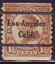 Los Angeles CA, 598-44 Bureau Precancel, 1½¢ coil Harding