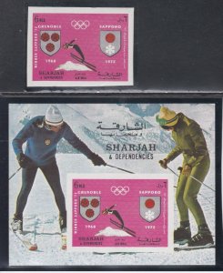 Sharjah MIBlock157, Winter Olympics, Single stamp & Souvenir Sheet. Mint NH