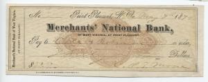 1872 Point Pleasant WV Merchants' National Bank check RN-C2 [y2890]