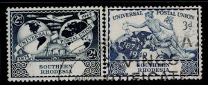 SOUTHERN RHODESIA GVI SG68-69, 1949 ANNIVERSARY of UPU set, VERY FINE USED.