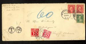 USA 1909 Underfranked and Taxed Cover to Prague AUSTRIA w 10h & 50h Postage Dues