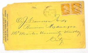 UU511 1892 Canada Toronto Cover SMALL QUEENS Franking {samwells-covers}