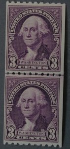 United States #722 3 Cent Washington Coil Line Pair MNH