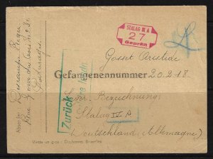 BELGIUM TO GERMANY 1940 WWII MAIL FROM BRUXELLES TO POW IN GERMANY WRITTEN IN FR