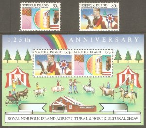 NORFOLK ISLAND Sc# 371 - 372a MNH FVF Set-2+Souv Sht Cow Horse Pig Sheep Tent