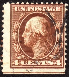 1911, US 4c, Washington, Used, Face free cancel, Sc 377