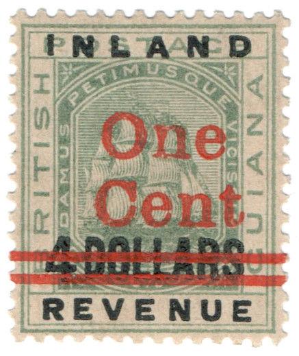 (I.B) British Guiana Revenue : Inland Revenue 1c on $4 OP