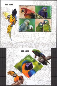 Congo 2019 Birds Parrots Ara 2 S/S MNH