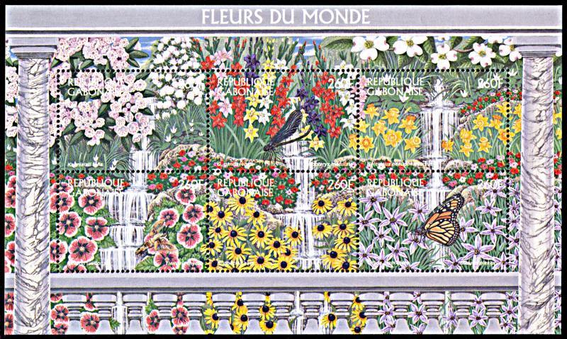 Gabon 892, MNH, Flowers of the World miniature sheet