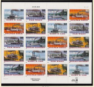 1996 Riverboats MNH full sheet of 20 Sc 3095a, 3091 thru 3095