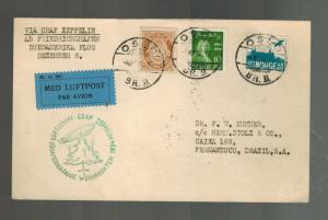 1934 Norway Graf Zeppelin Airmail Cover Brazil South America Christmas Flight