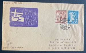 1939 Warsaw Poland First First Airmail Cover FFC To Copenhagen Denmark