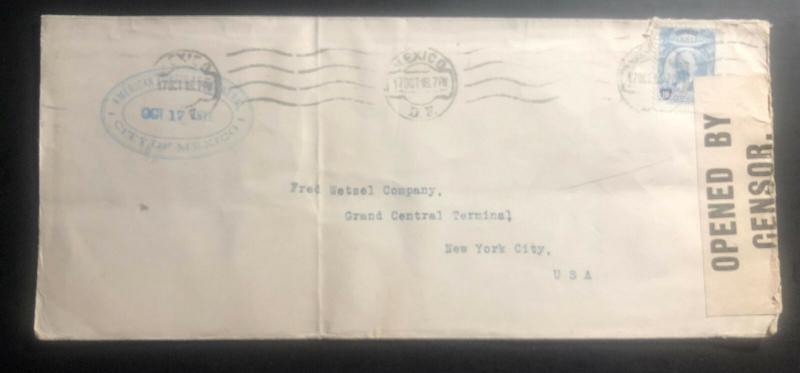 1918 Mexico city Mexico Airmail Censored consulate Cover To New York USA