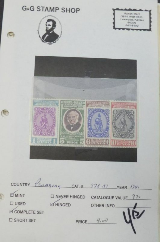 EDW1949SELL : PARAGUAY Mint, Very Fine collection of sets & S/S. Scott Cat $262.