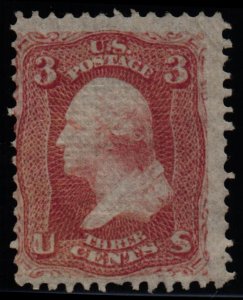 US Scott #94 - VG - No Gum - 3c Washington - F-Grill - Red - 1868