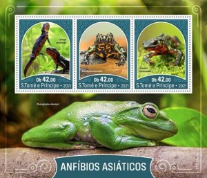 St Thomas - 2021 Asian Amphibians, Toad, Newt - 3 Stamp Sheet - ST210540a