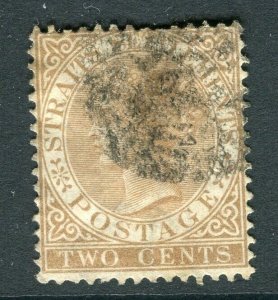 STRAITS SETTLEMENTS; 1867 early classic QV Crown CC issue used shade of 2c.