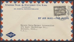 1947 Newfoundland United Nail & Foundry Co Air Mail Cover St John's Air Mail CDS