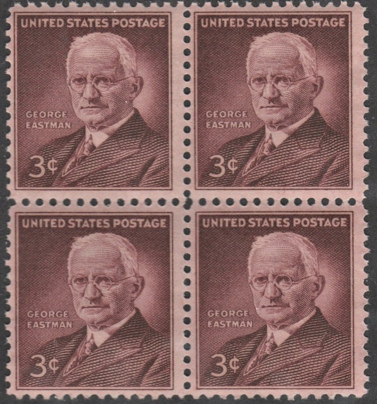 SC#1062 3¢ George Eastman Block of Four (1954) MNH