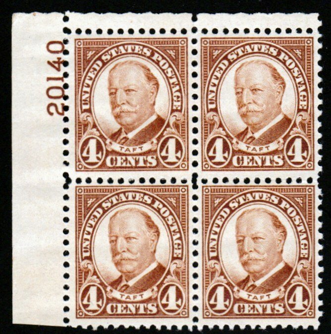 SC# 685 - (4c) - Taft, brown, MNH plate block/4 - UL # 20140