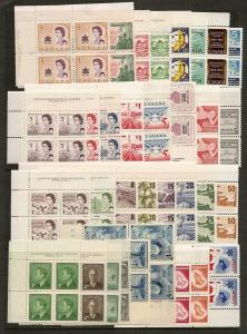 Canada  100 diff. Plate Blocks Mint NH   H in margin only 